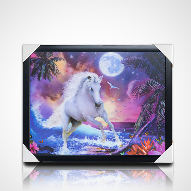 3D lensachtig schilderen voorraadontwerpen PET 40*30cm 5D 3D lensachtig paardenbeeld met zwart kader